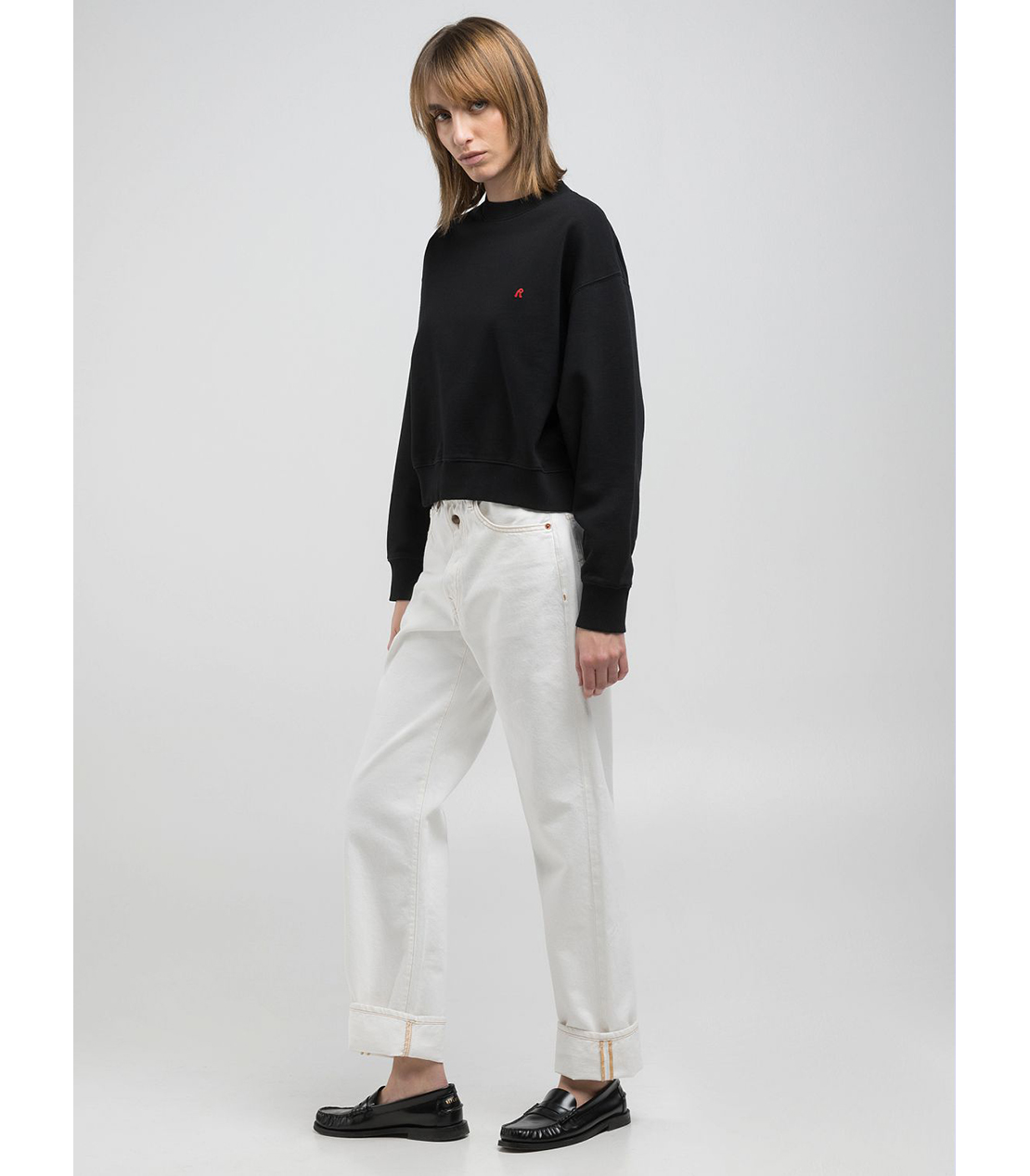 Rロゴ刺繍入りクロップドスウェットシャツ 詳細画像 ブラック 4